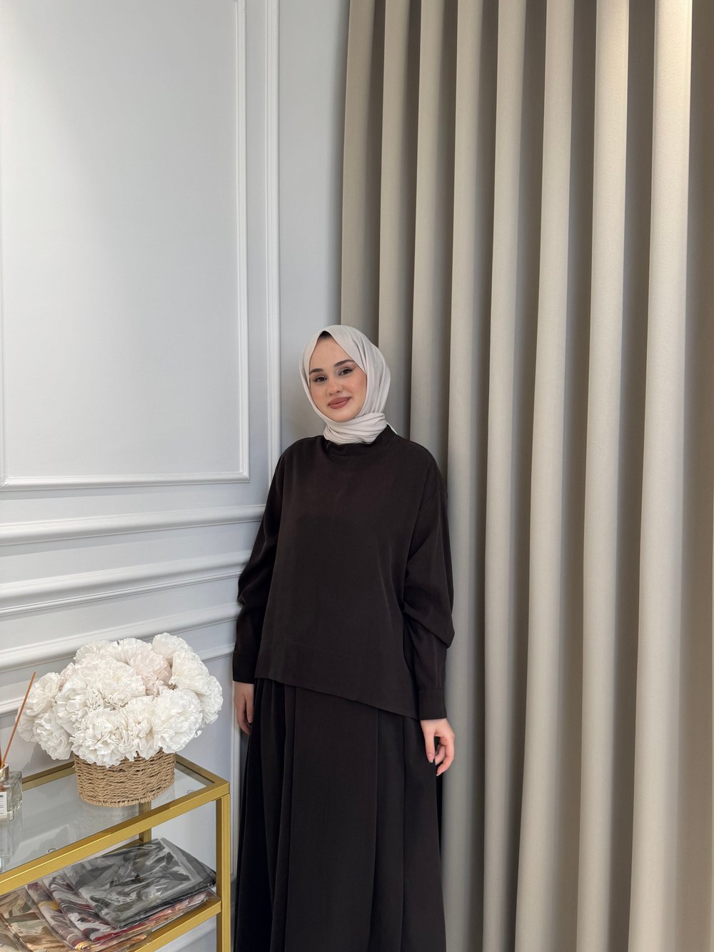 ALMARWAH Tensel Etek Takım Kahverengi