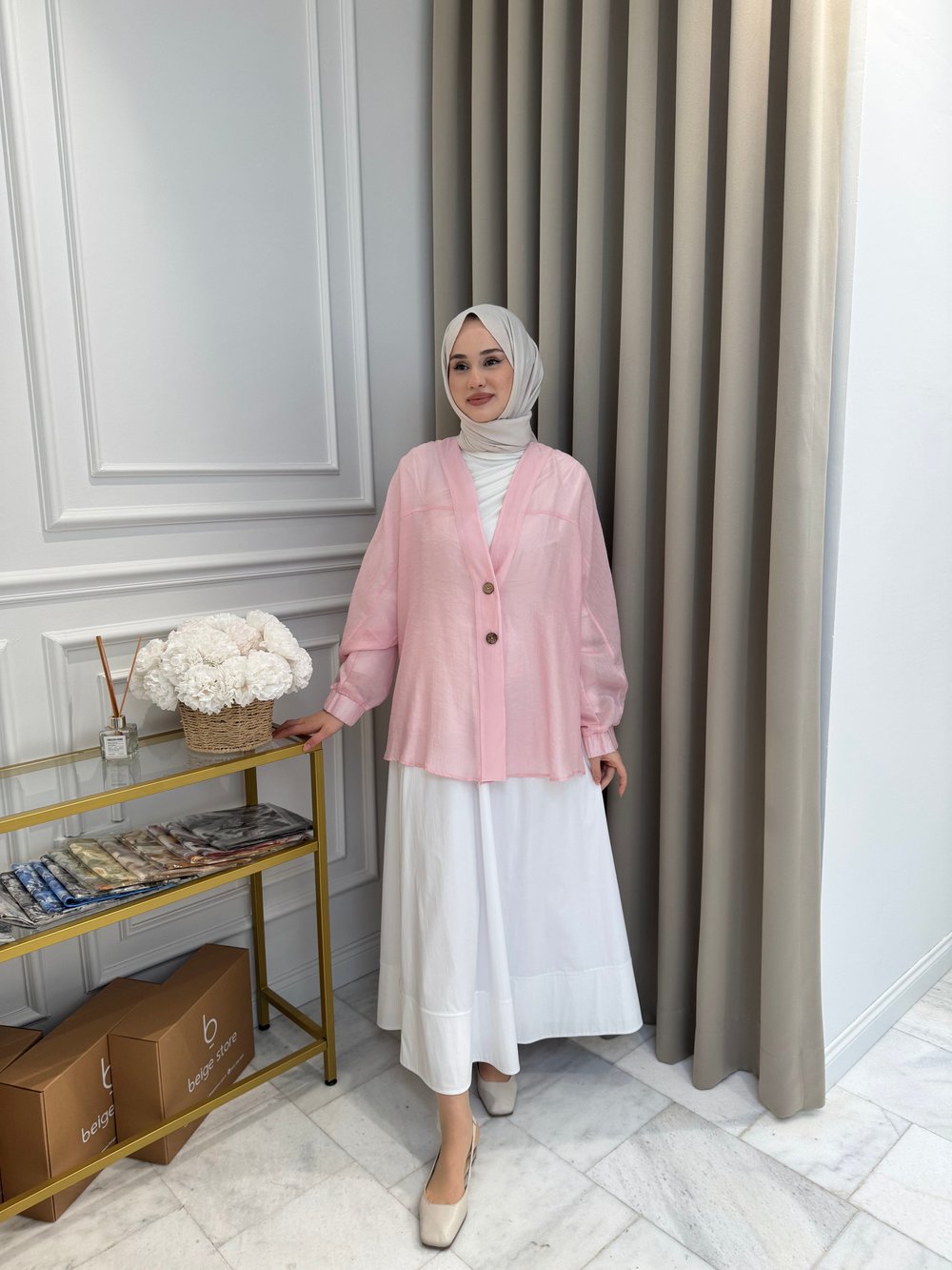 ALMARWAH Transparan Gömlek Pembe