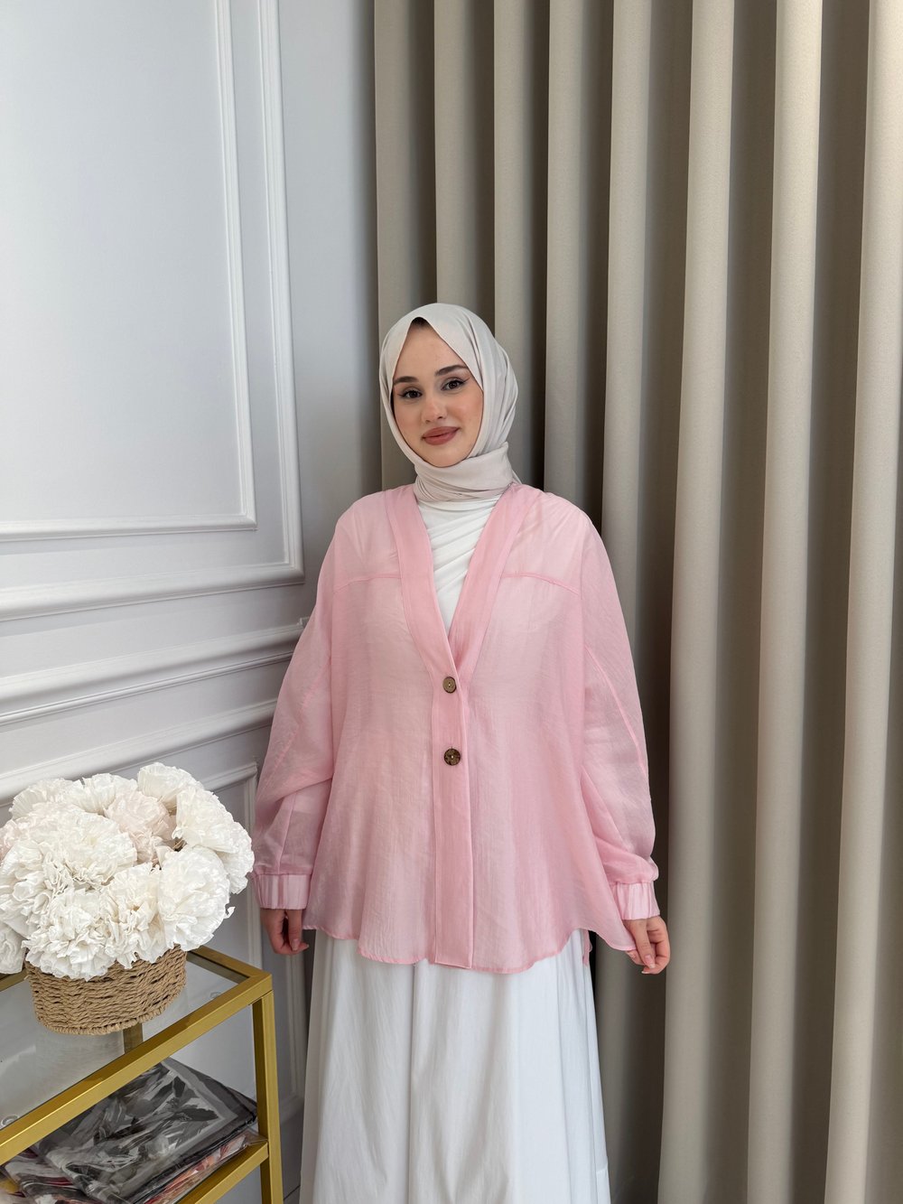 ALMARWAH Transparan Gömlek Pembe
