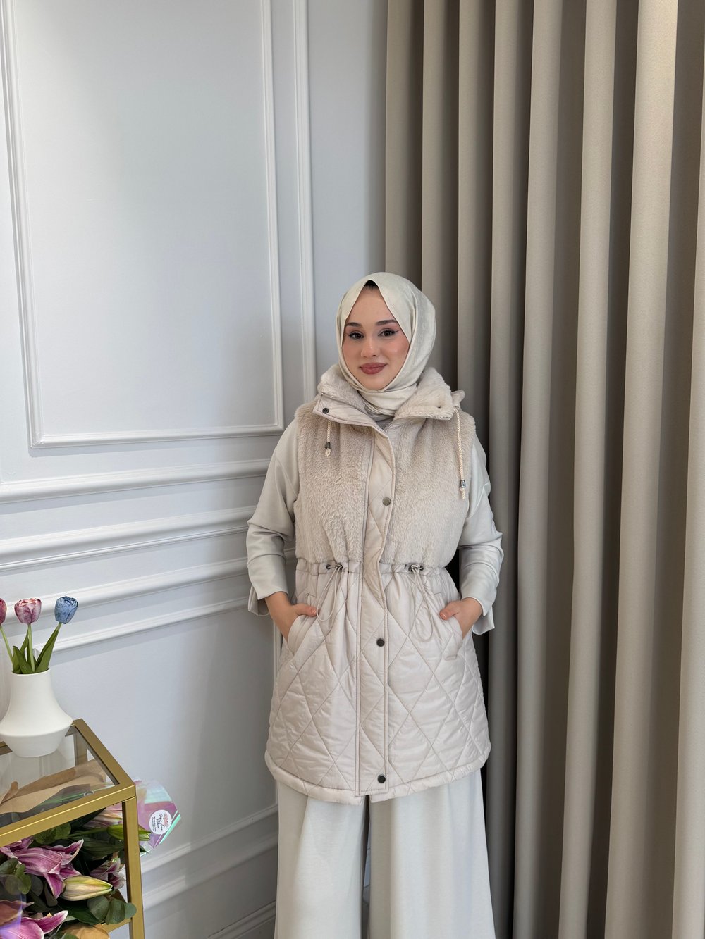 Angora Şişme Yelek Bej