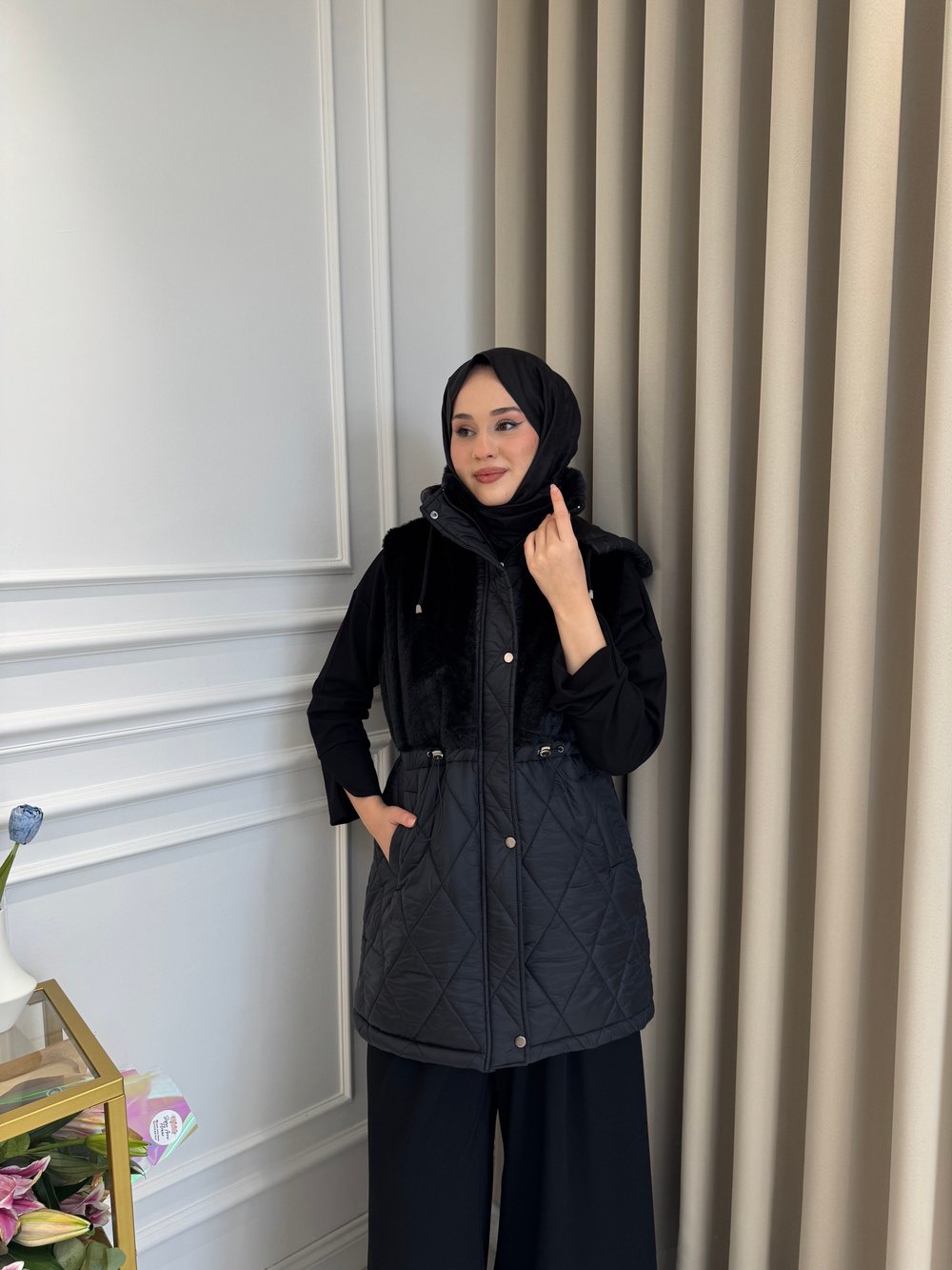 Angora Şişme Yelek Siyah