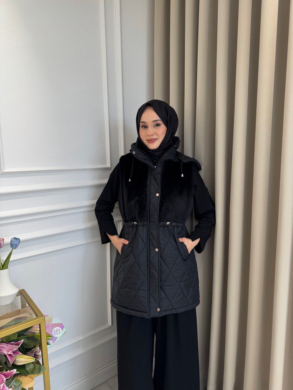 Angora Şişme Yelek Siyah