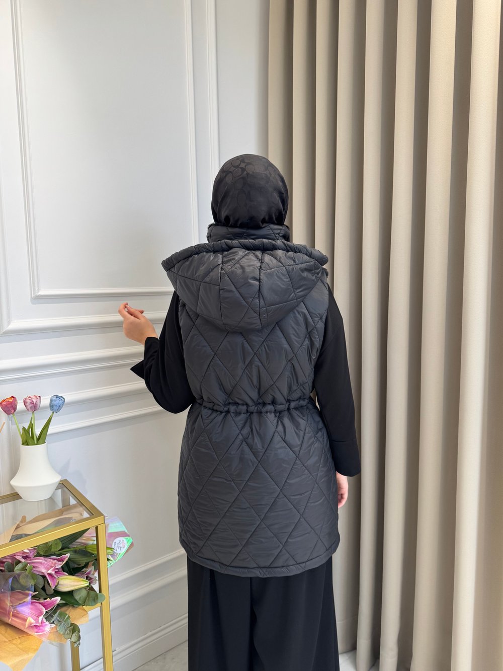 Angora Şişme Yelek Siyah