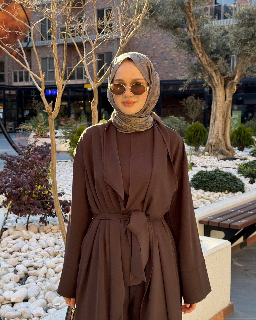 Celina  Abaya Takım Kahverengi