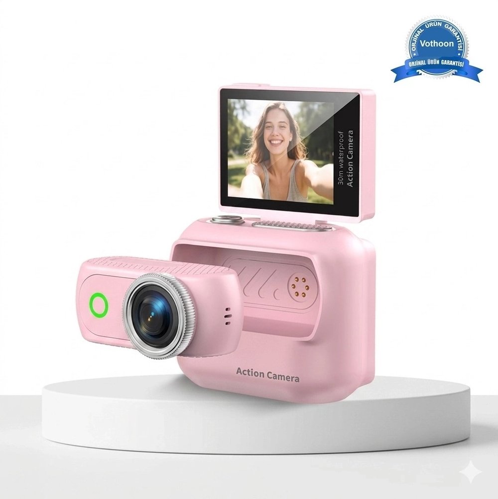 1080p Dijital Video Kamera (32gb) Kart Dijital Vlog Fotoğraf Makinesi  Türkçe Pembe