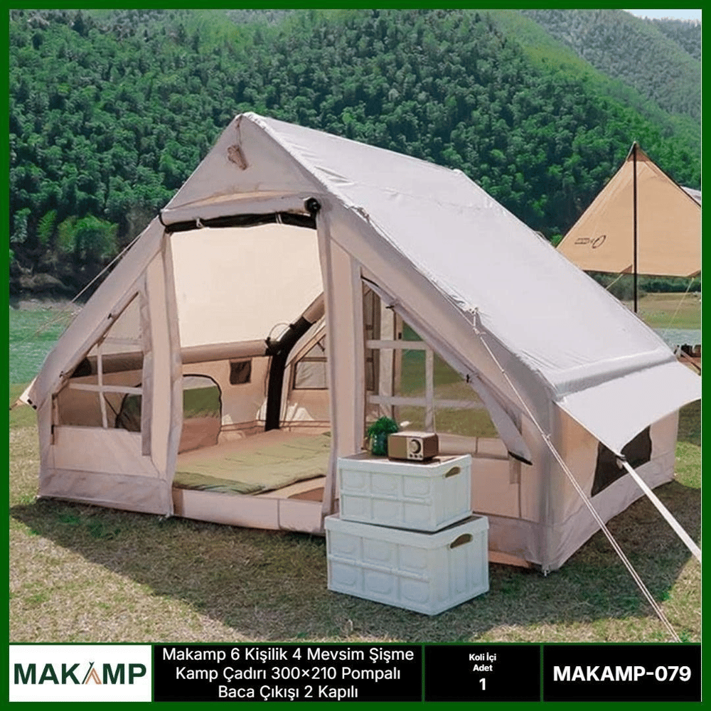 6 Kişilik 4 Mevsim 2 Kapılı Tavan Pencereli  Şişme Çadır 300*210*200cm