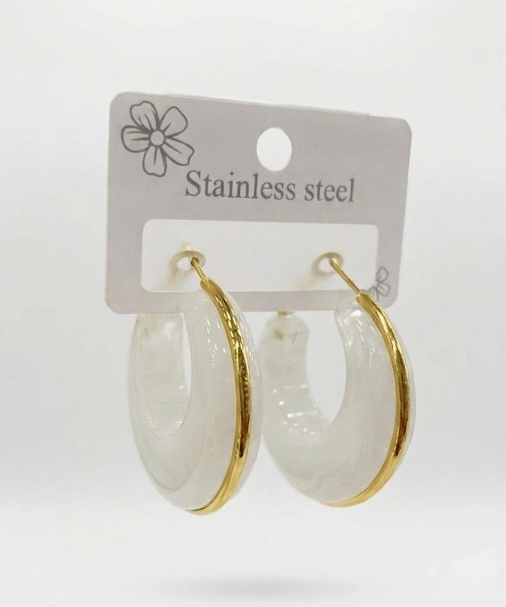 Beyaz Marble Gold Halka Küpe