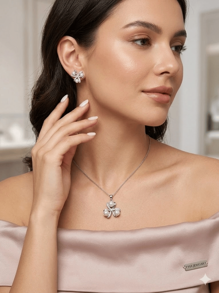 İncidetaylı Çiçek Tasarımlı Set