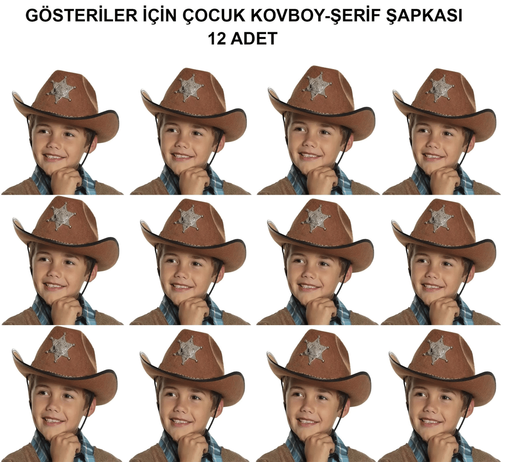 Kovboy Şerif Şapkası Kahve 12 Adet - Kostüm, Parti Ve Gösteri Şapkası