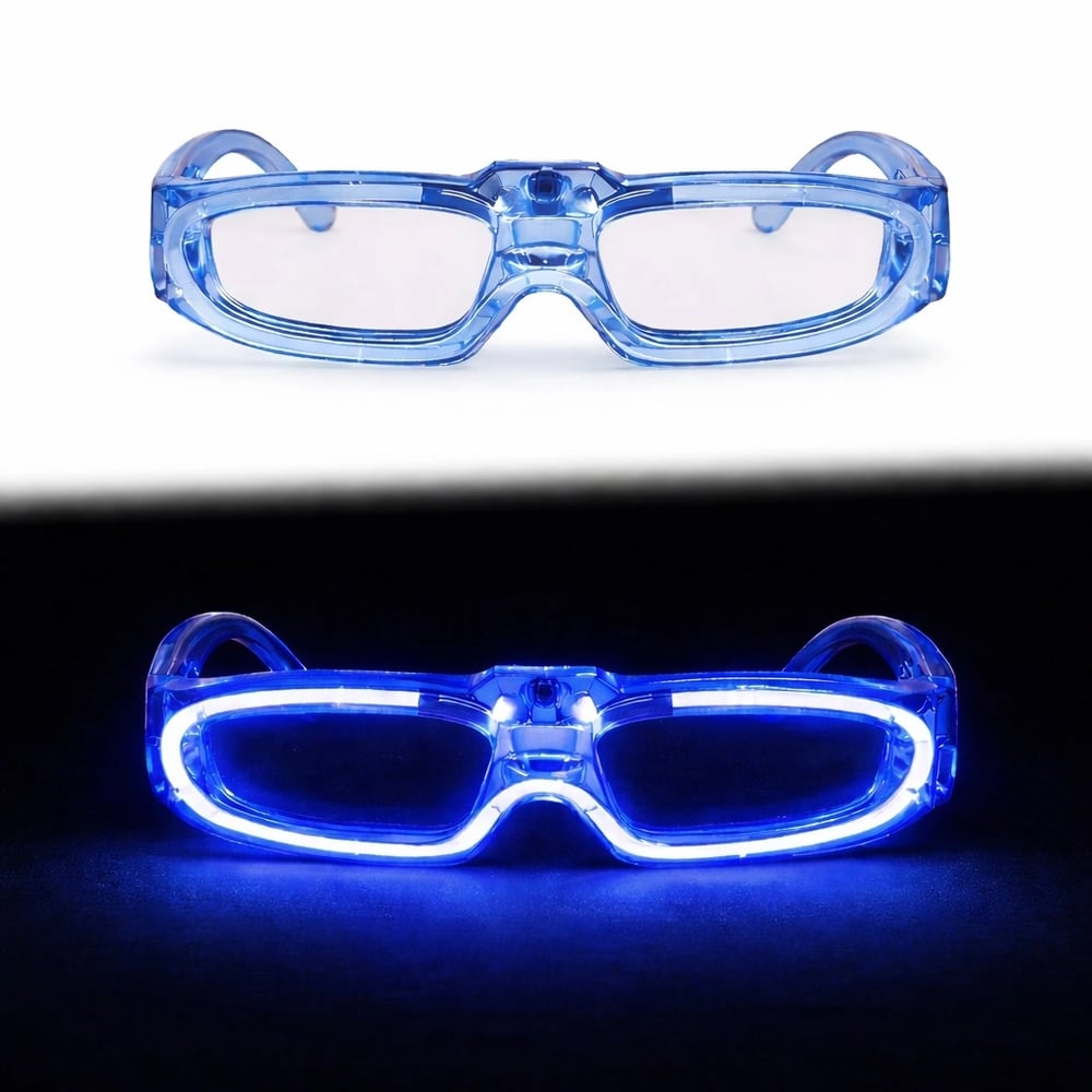 Mavi Led Işıklı Parti Gözlüğü 3 Modlu – Glow  Gece Eğlence Gözlüğü