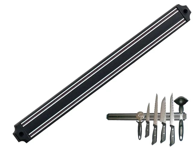 Mutfak Duvarına Monte Mıknatıslı Geniş Bıçak Tutucu Stand - 55 Cm - Siyah - Paslanmaz Çelik