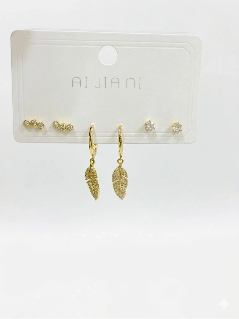 Sallantılı Yaprak Detaylı Altılı Küpe