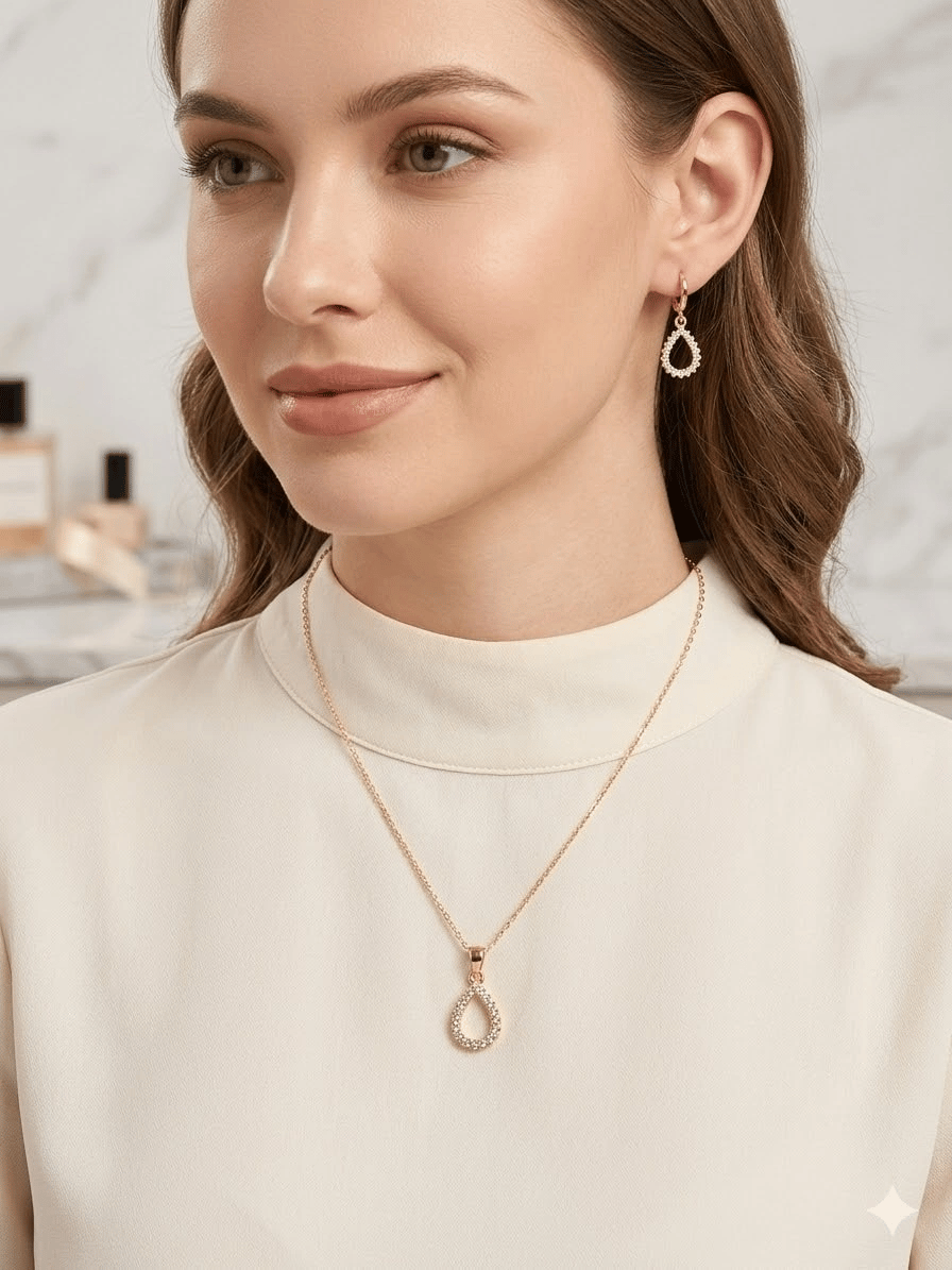 Taşlı Yağmur Damlası Set