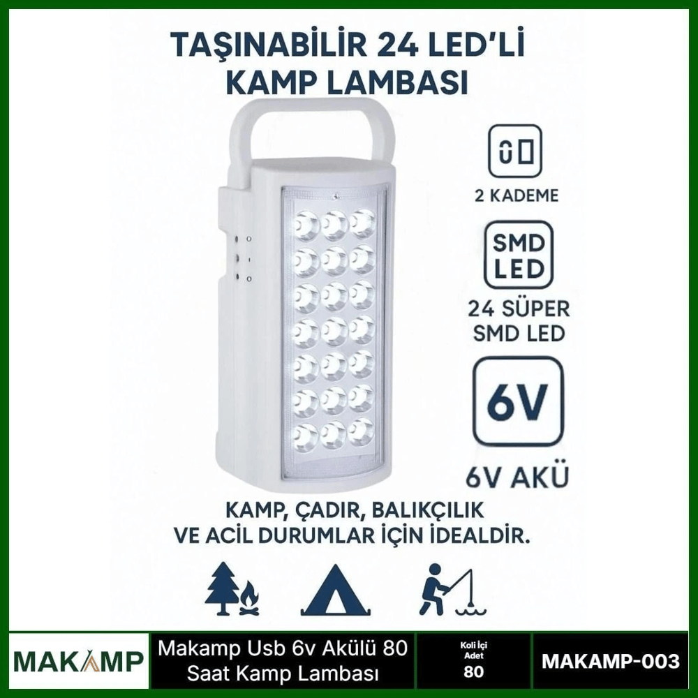 Usv 6v Akülü 80 Saat Kamp Lambası Işıldak