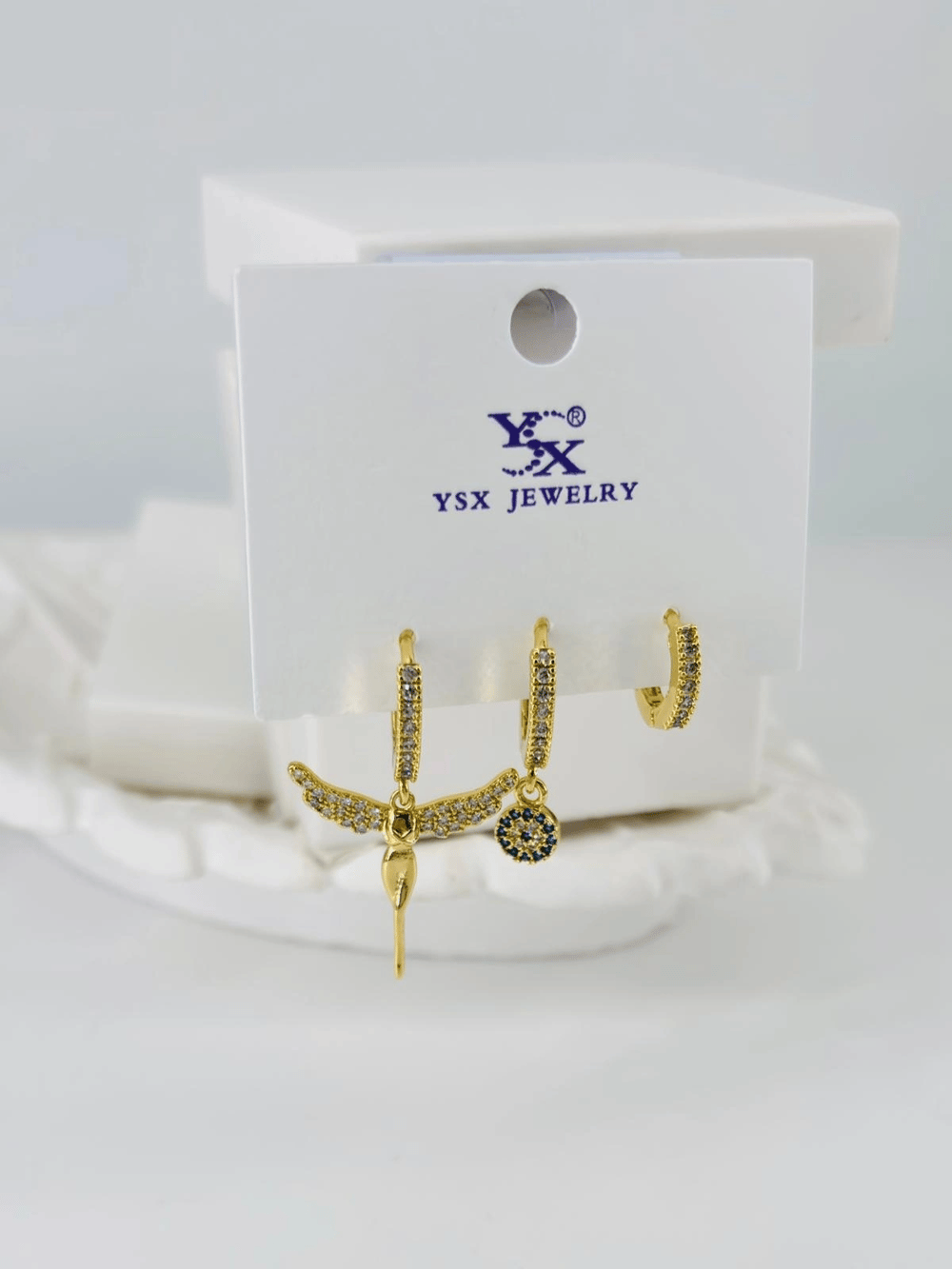 Zirkon Taşlı Üçlü Kombin Küpe