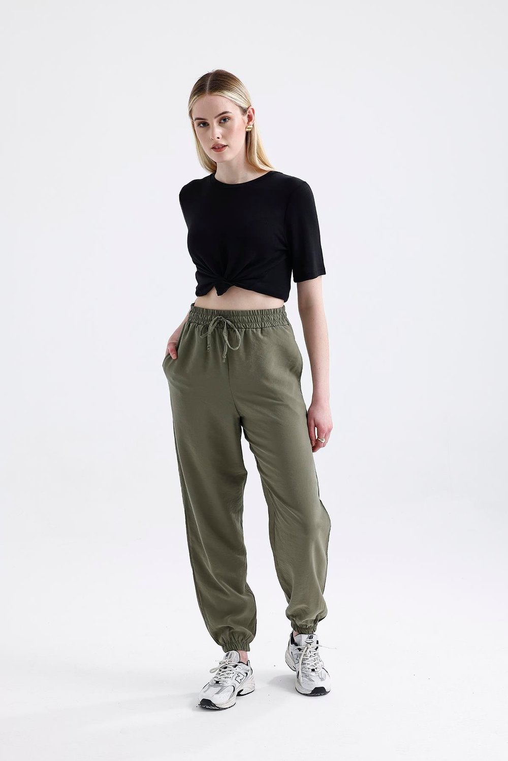 Olive Drap Modal Büzgü Paça