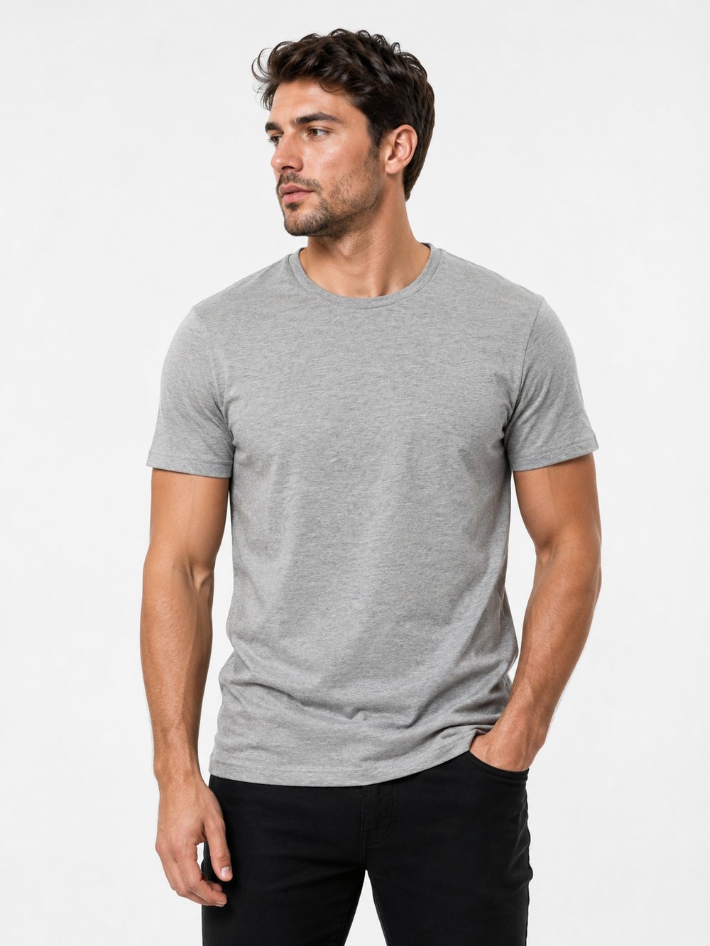 RB Gri Melanj Bisiklet Yaka T-shirt