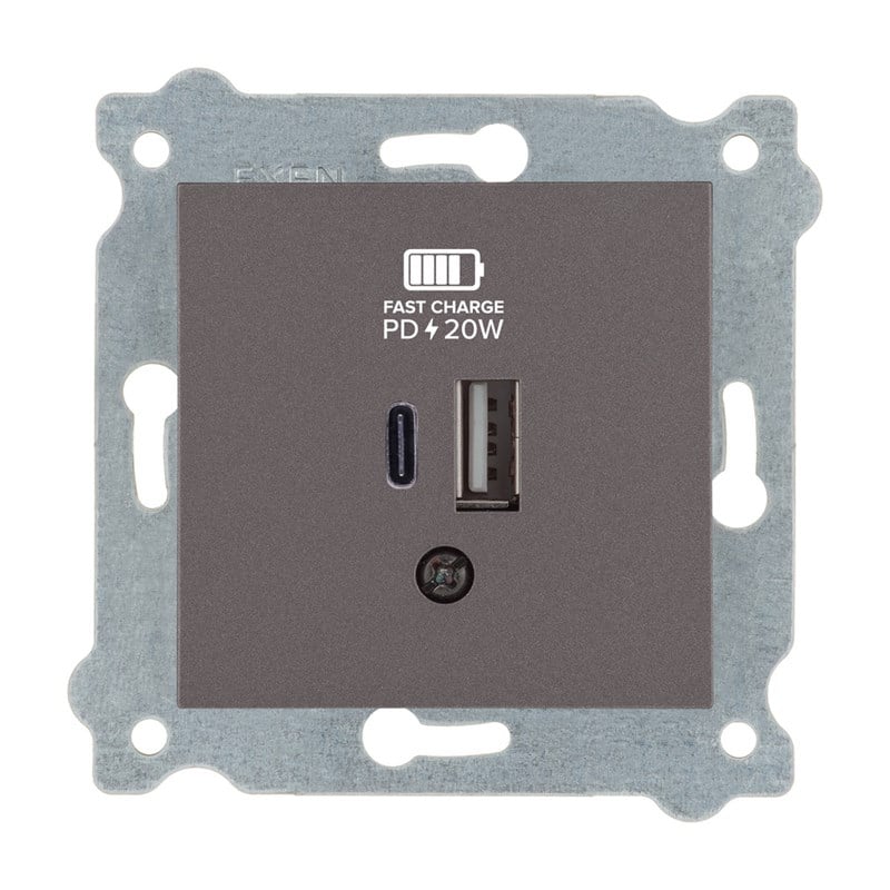 Exen Type A + Type C 20W Hızlı Şarj Prizi Mekanizma - Mocha - 290-001503-277