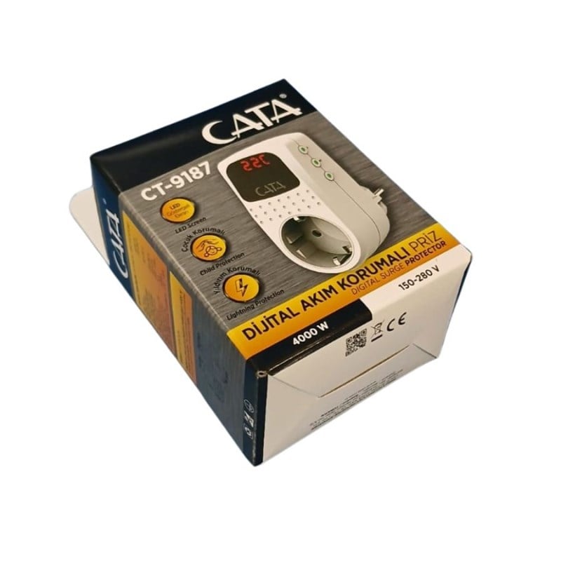 CATA 4000 W Akım Korumalı Dijital Topraklı Priz Regülatörü - Beyaz - CT-9187