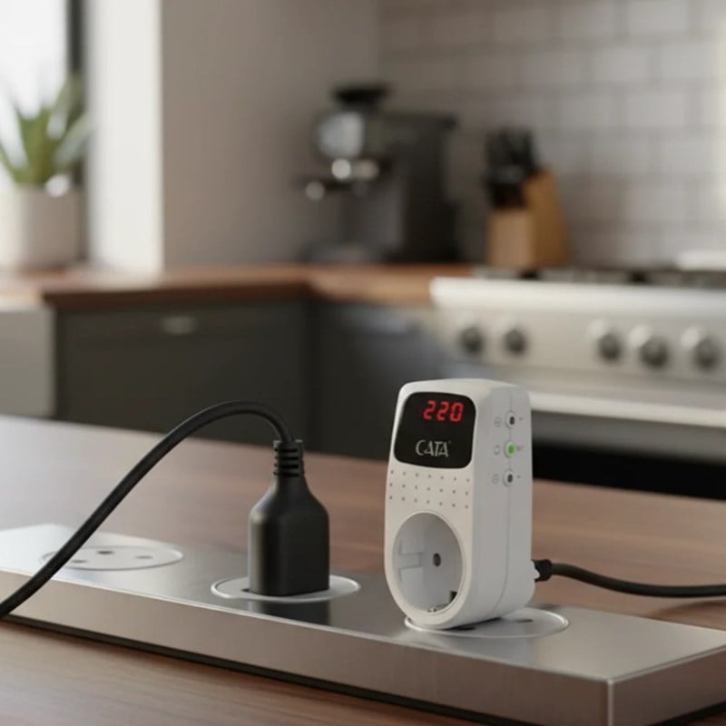 CATA 4000 W Akım Korumalı Dijital Topraklı Priz Regülatörü - Beyaz - CT-9187
