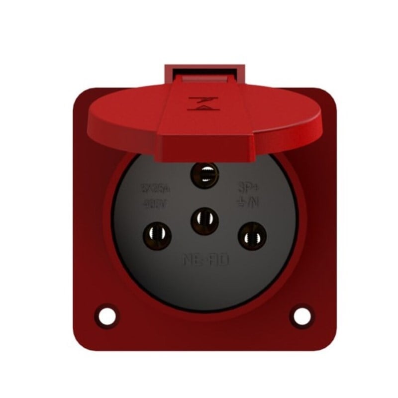 Nead 3 X 25 Amper Trifaze Kapaklı Makine Prizi - 380 Volt - Kırmızı - N1005-MP