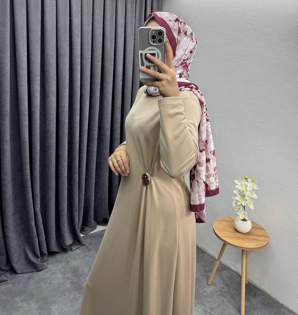 E06 Kupra Elbise  Bej