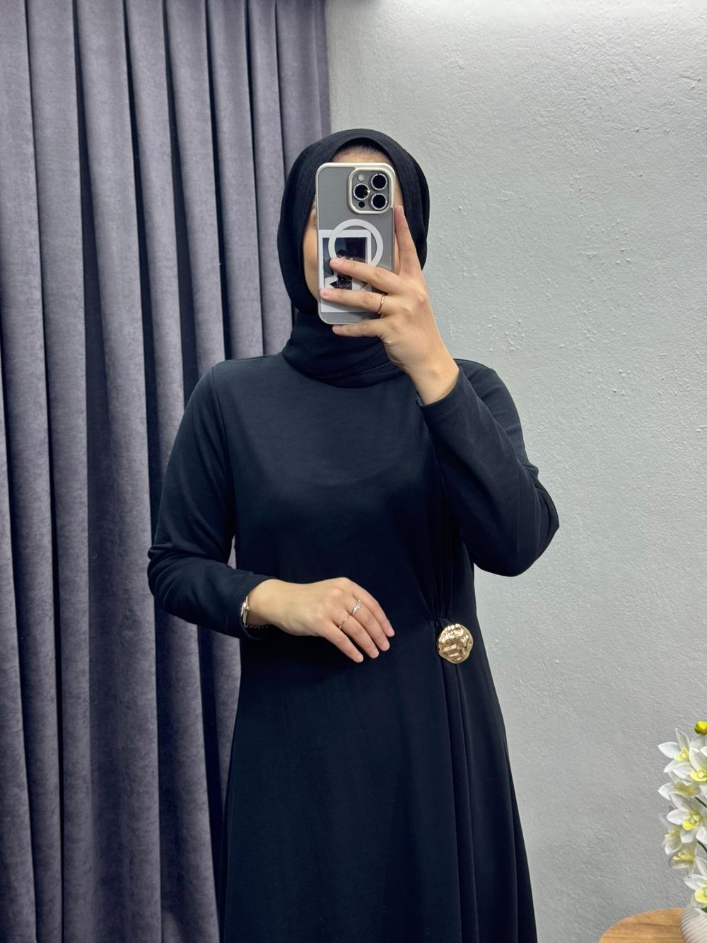 E06 Kupra Elbise  Siyah