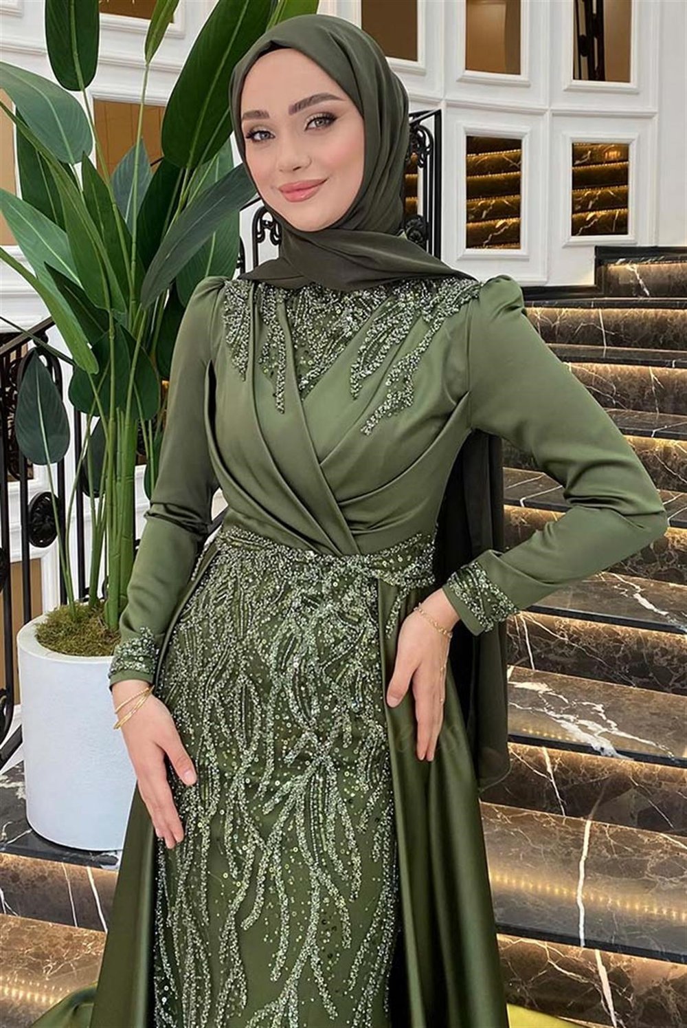 Pınar Şems Hafsa Abiye Ceviz Yeşili