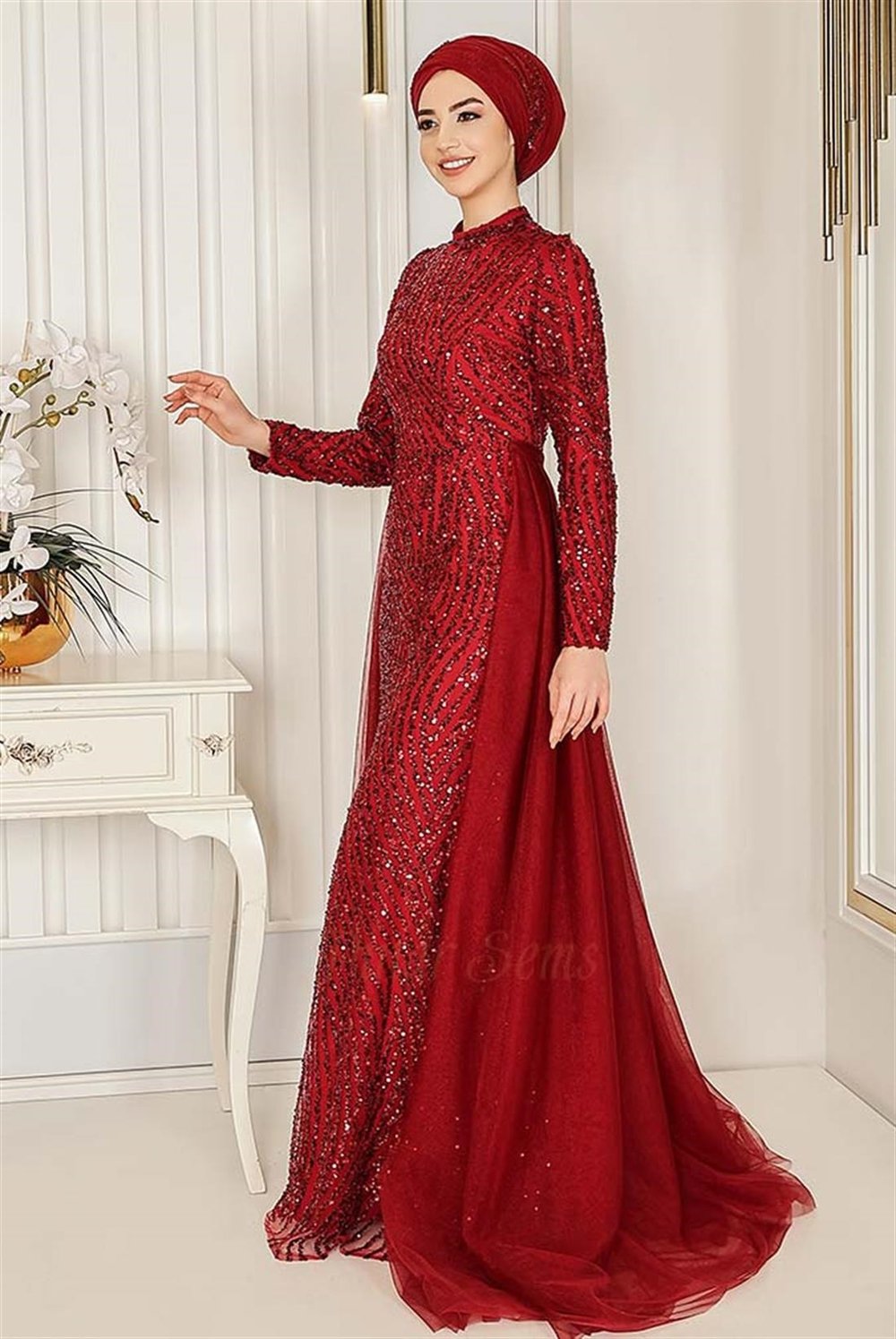Pınar Şems İmren Abiye Bordo