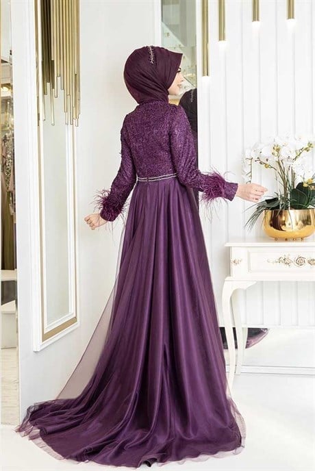 Pınar Şems Yeni Sarmaşık Abiye Mor