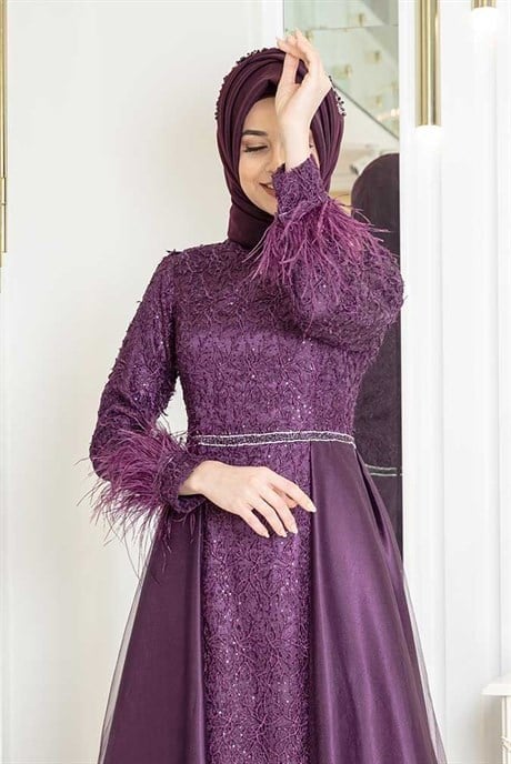Pınar Şems Yeni Sarmaşık Abiye Mor