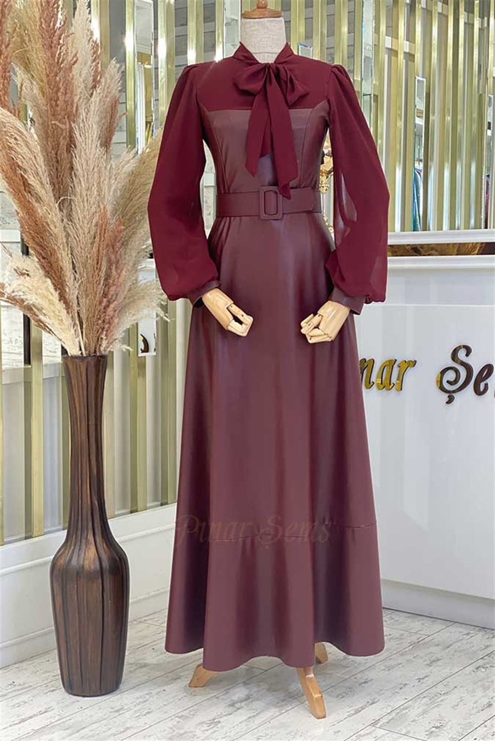Pınar Şems Zeynep Elbise Bordo