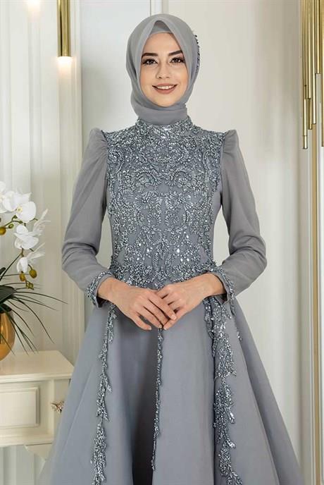 Pınar Şems Yeni Kübra Abiye Gri