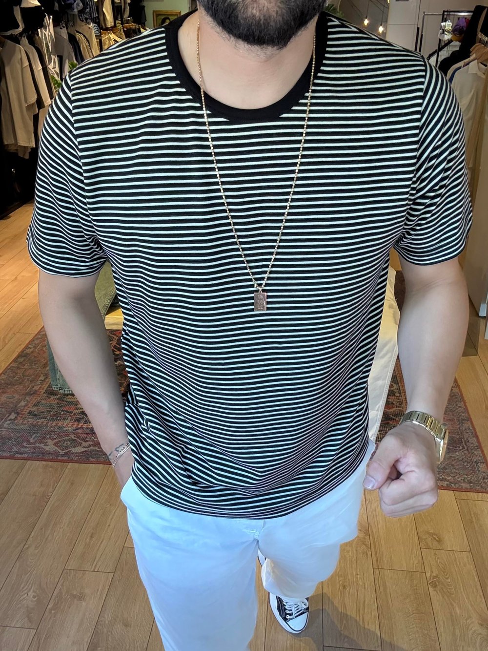 Siyah Çizgili Slim Fit Tişört