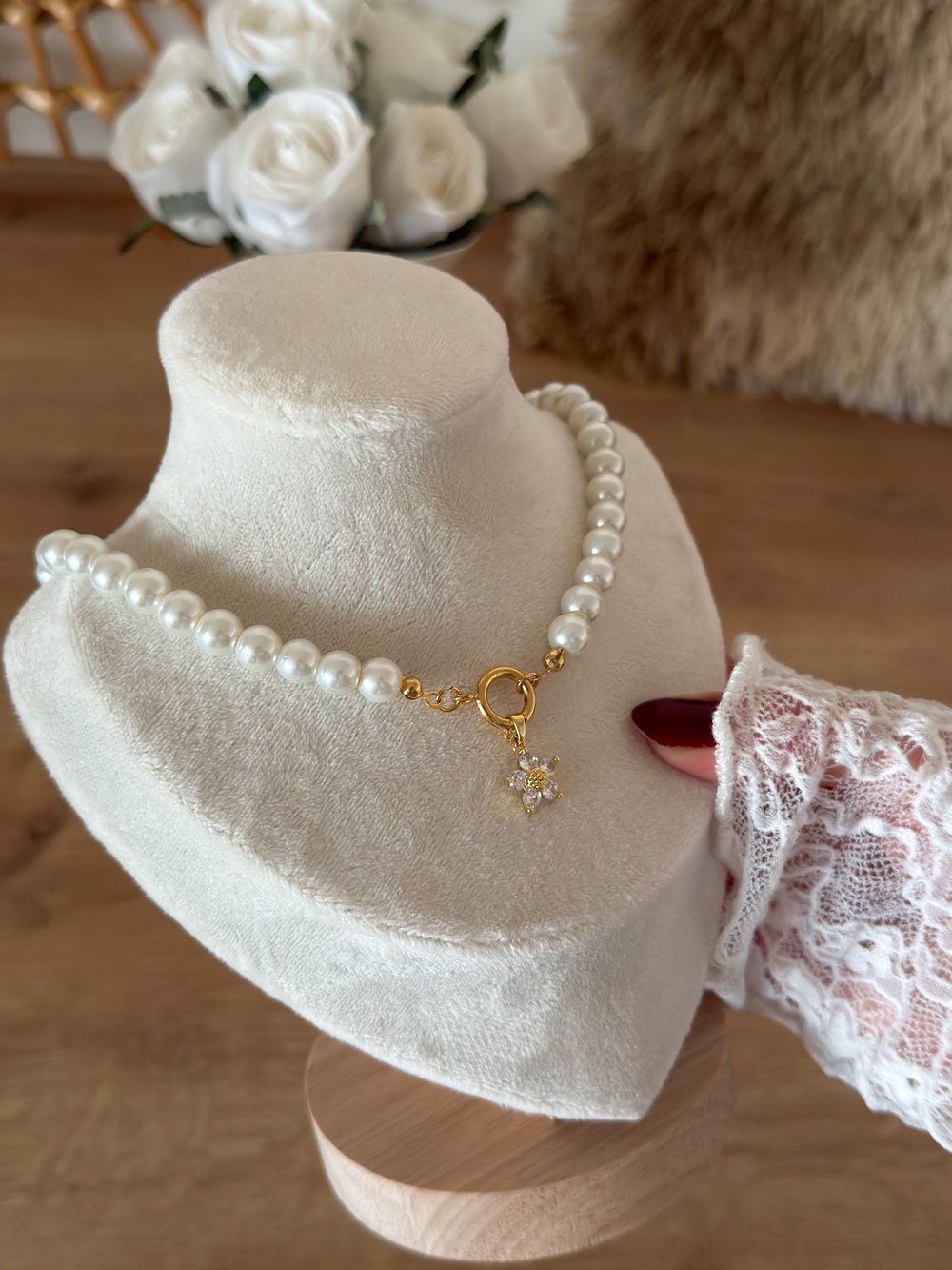 Papatya Charm Cam İnci Kolye