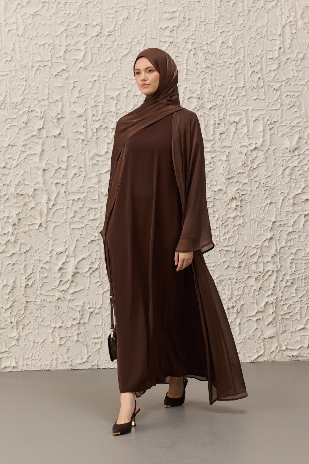 Kahve Işıl Abaya Takım
