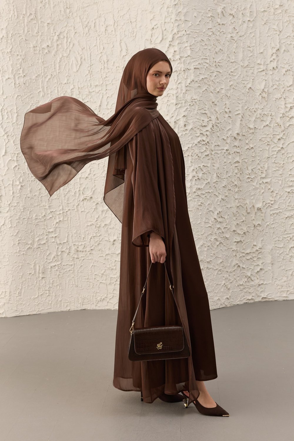 Kahve Işıl Abaya Takım