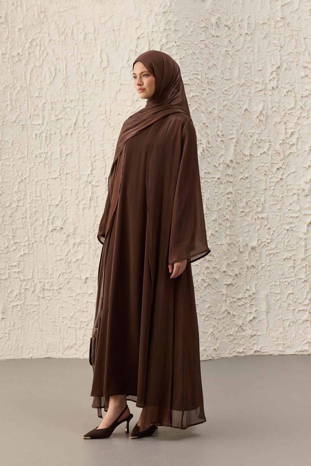 Kahve Işıl Abaya Takım