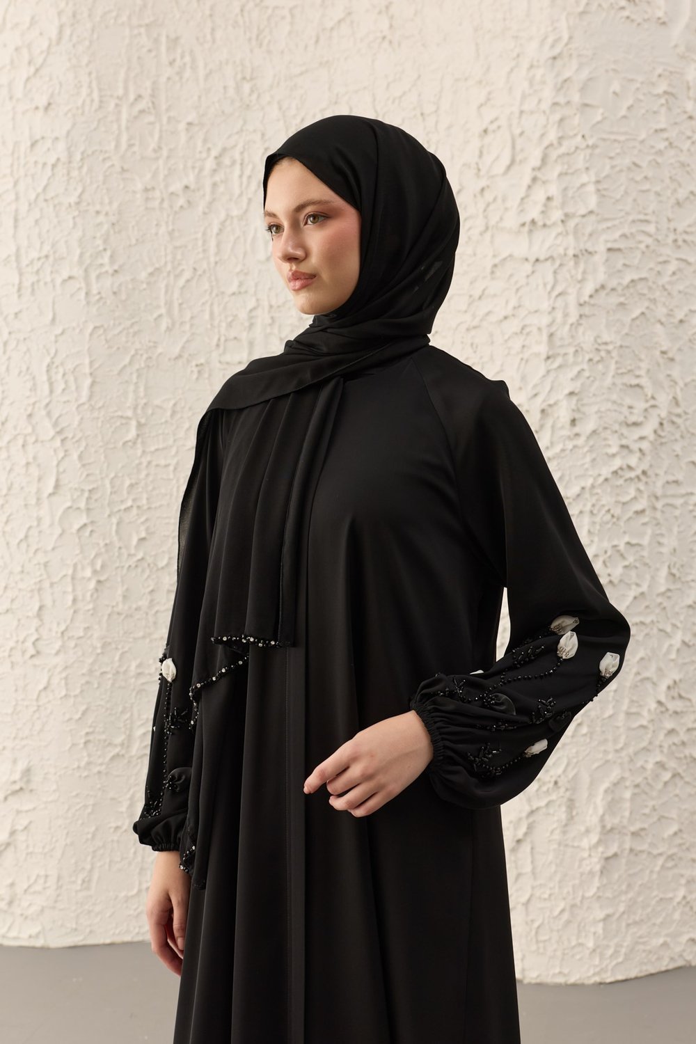 Sibel El İşi İşleme Siyah Ferace