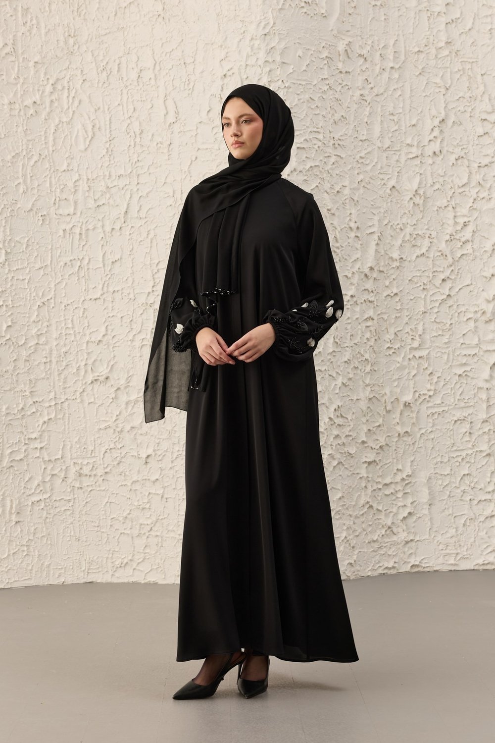 Sibel El İşi İşleme Siyah Ferace