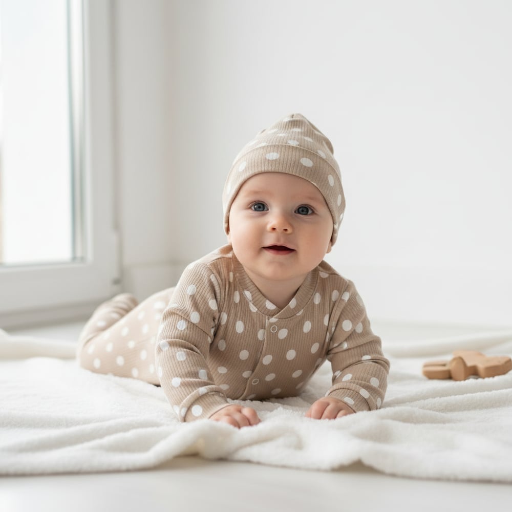 Unisex Bebek Çocuk Pamuklu Uzun Kollu Puanlı Boydan Çıtçıtlı Tulum  