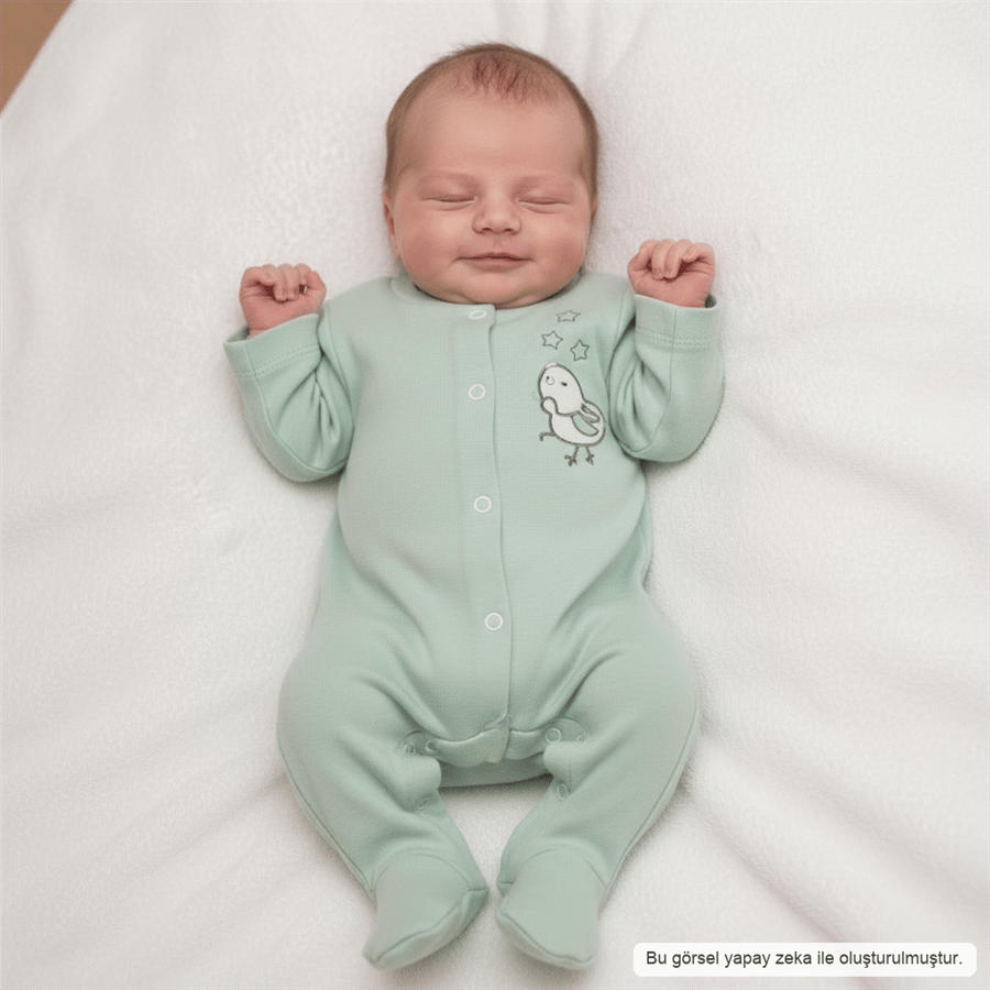 Unisex Bebek Pamuklu Uzun Kollu Çıtçıtlı Tulum 3-9 Ay