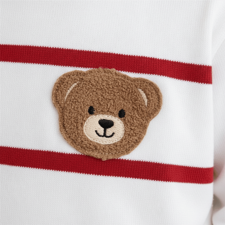 Erkek Bebek Çizgili Sweatshirt ve Kırmızı Eşofman Takımı