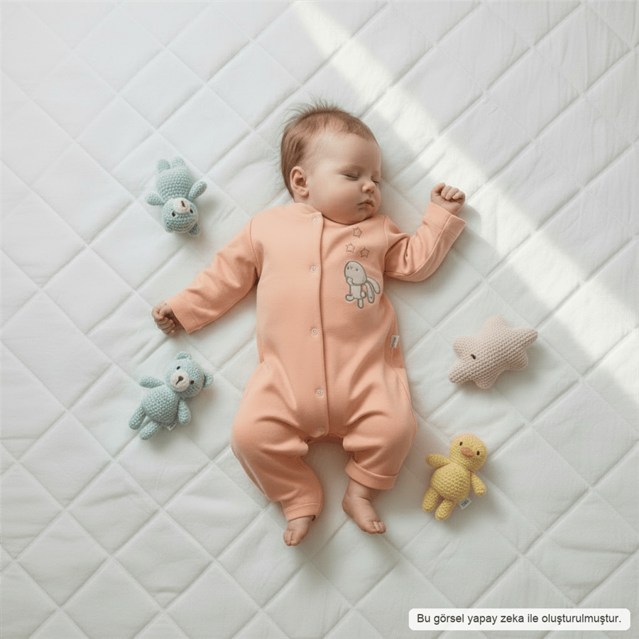 Unisex Bebek Pamuklu Uzun Kollu Çıtçıtlı Tulum 3-9 Ay