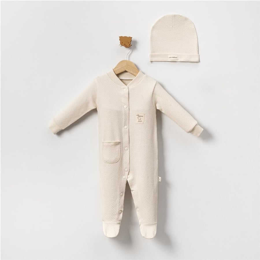 Unisex Bebek Uzun Kollu Şapkalı Çıtçıtlı Tulum 9-24 Ay