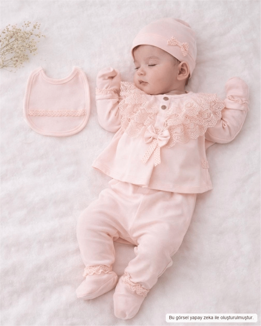 Kız Bebek Dantelli Fiyonklu 5li Hastane Çıkışı Seti