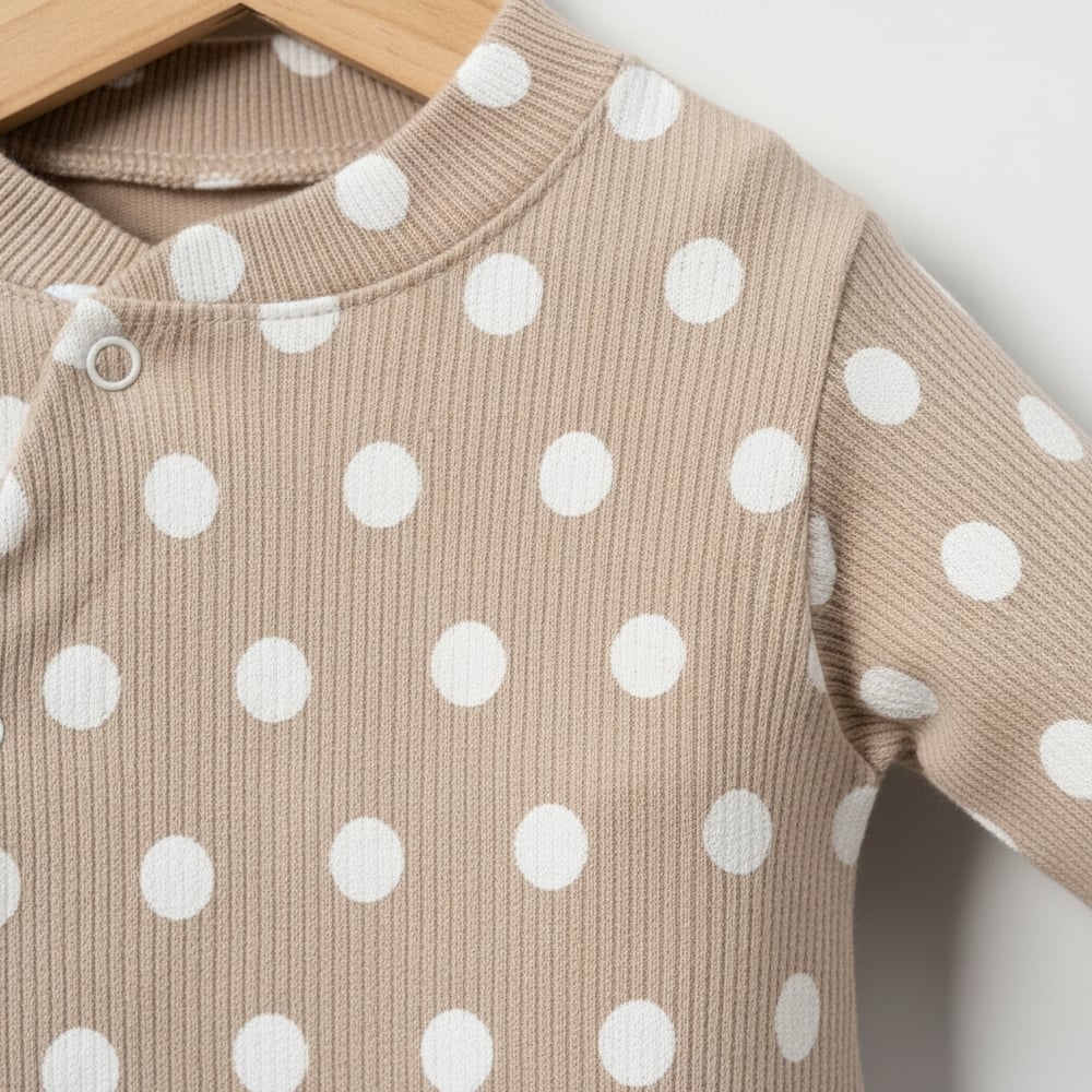 Unisex Bebek Çocuk Pamuklu Uzun Kollu Puanlı Boydan Çıtçıtlı Tulum  