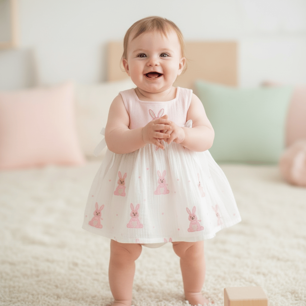 Kız Bebek Çocuk Sıfır Kollu Askılı Nakışlı Elbise  