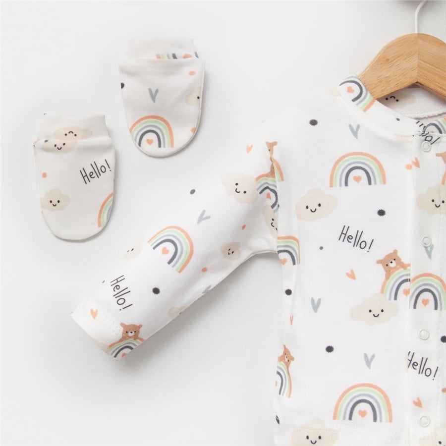 Unisex Yenidoğan Gökkuşağı Desenli 5li Hastane Çıkışı
