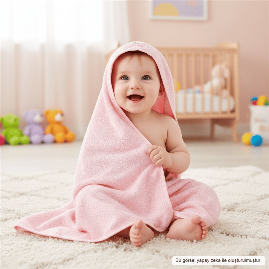 Unisex Yenidoğan Kapüşonlu Nakışlı Bebek Havlusu